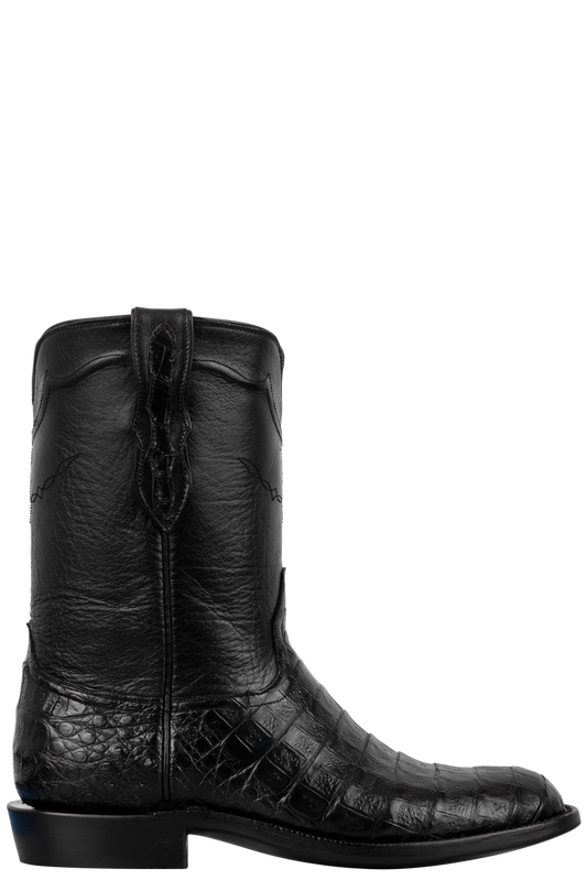 Black Jack Caiman Belly Roper Boots - Black