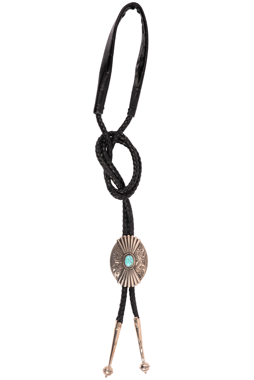 JEAN'S FRIEND Cravate Bolo Western Américaine Southwest - Motif Ovale Mariage, Cuir Véritable