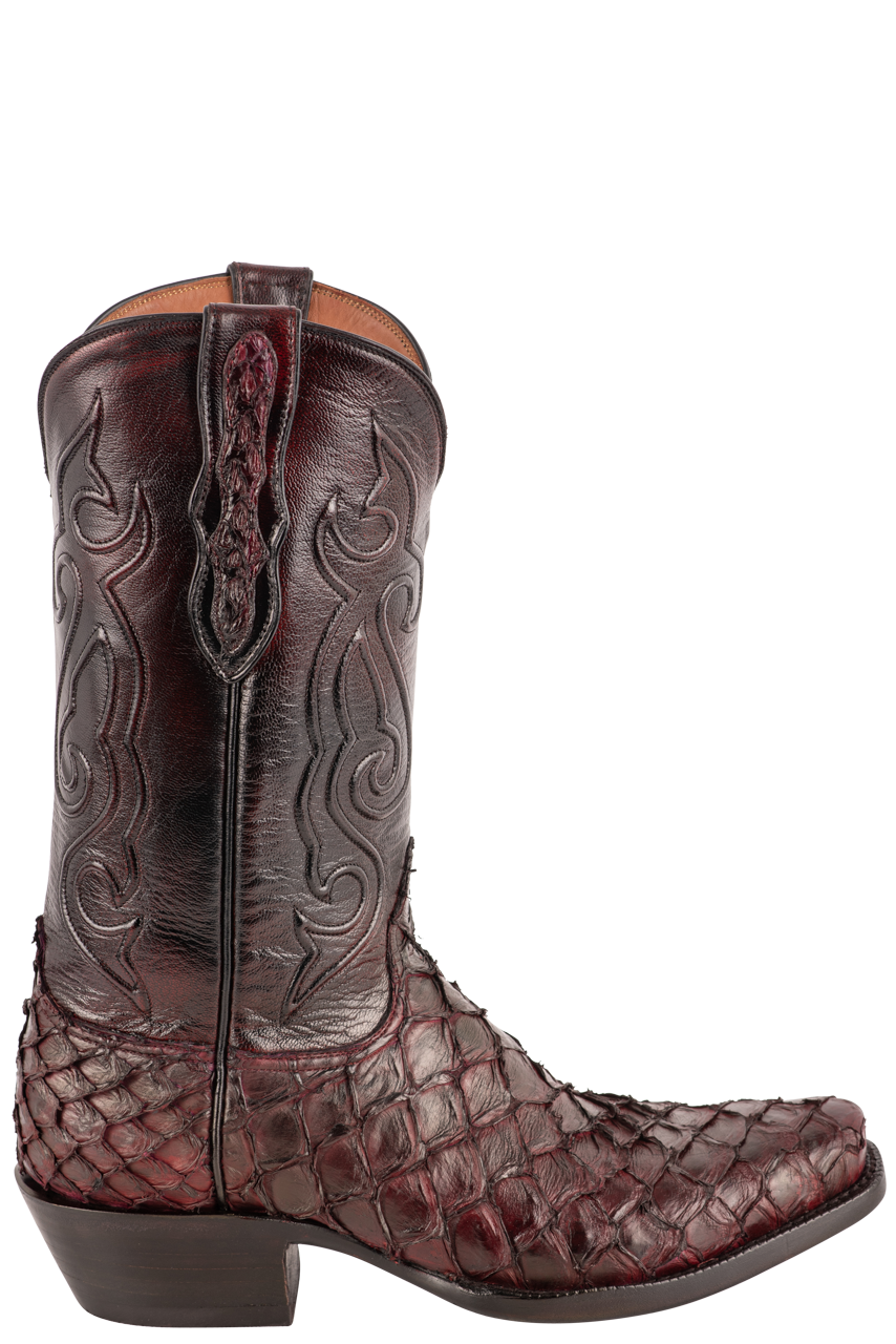 Black Jack Men's Exclusive Pirarucu Cowboy Boots - Burgundy