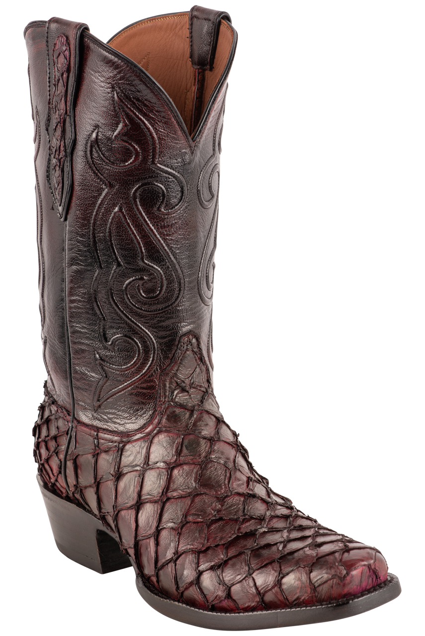 Black Jack Men's Exclusive Pirarucu Cowboy Boots - Burgundy
