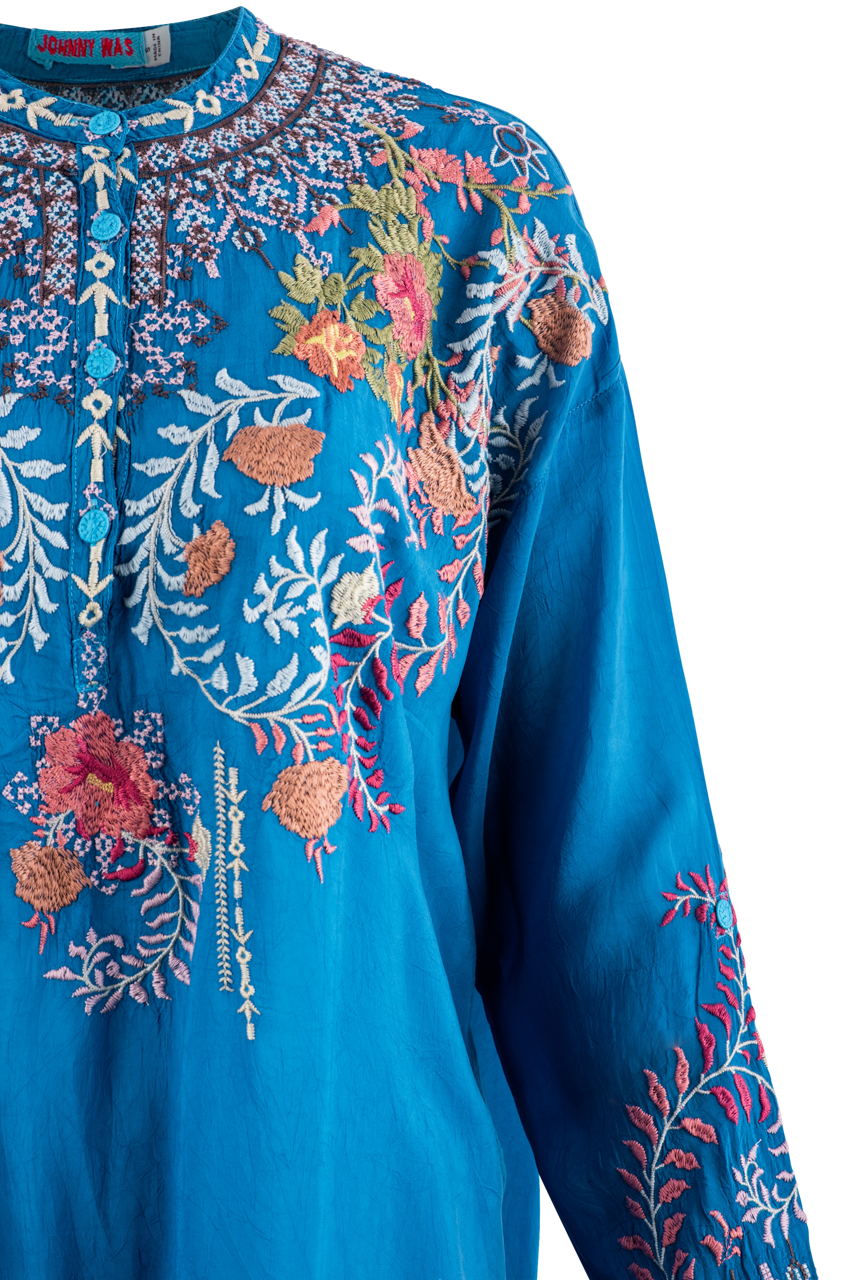 Johnny Was Blue Floral Print Tunic