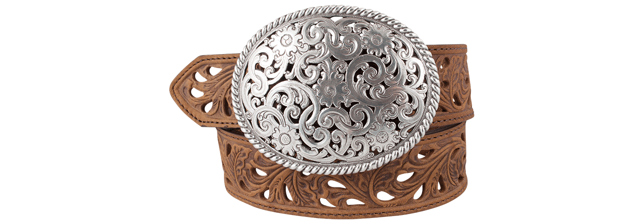 Tony Lama Oval Trophy Buckle Belt - Brown