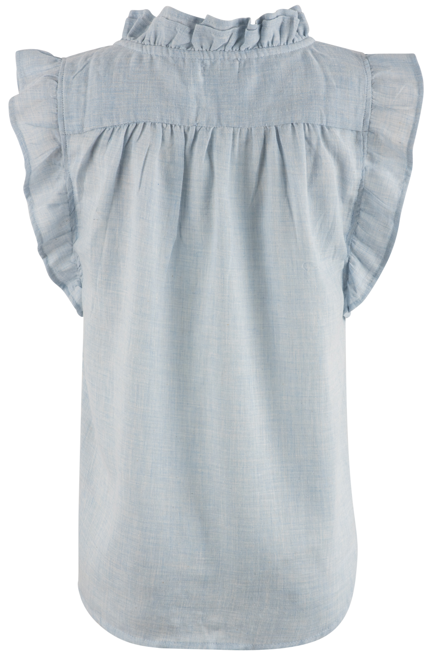 Dylan Chambray Ruffle Denim Shirt