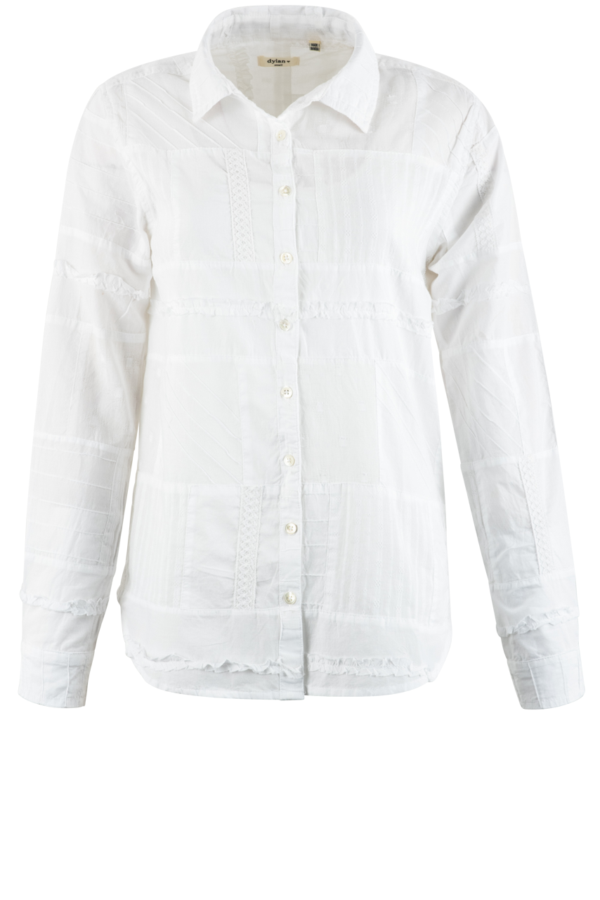 Dylan White Patchwork Button Down-Long