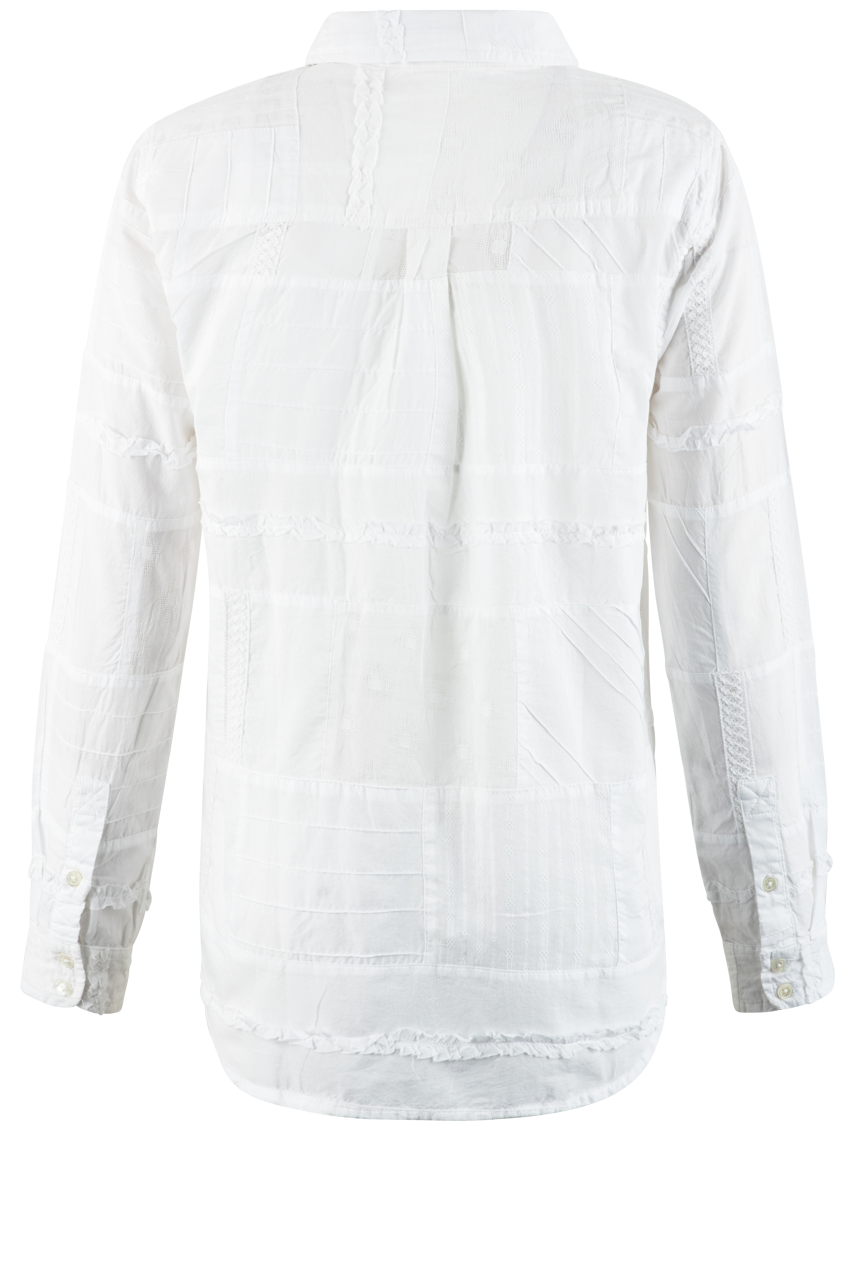 Dylan White Patchwork Button Down-Long