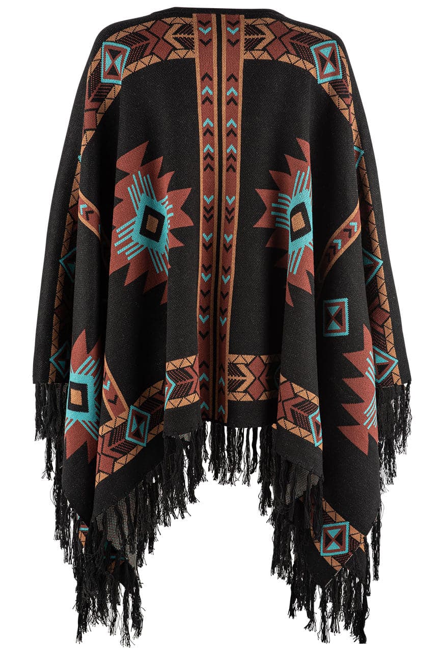 Time of the West Southwest Print Alpaca Shawl - Black