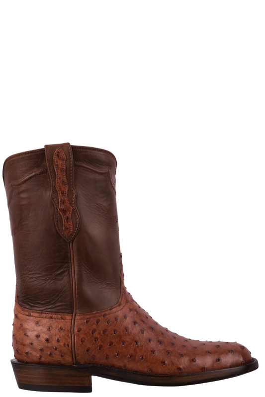 Black Jack Full Quill Ostrich Roper Boots - Cognac