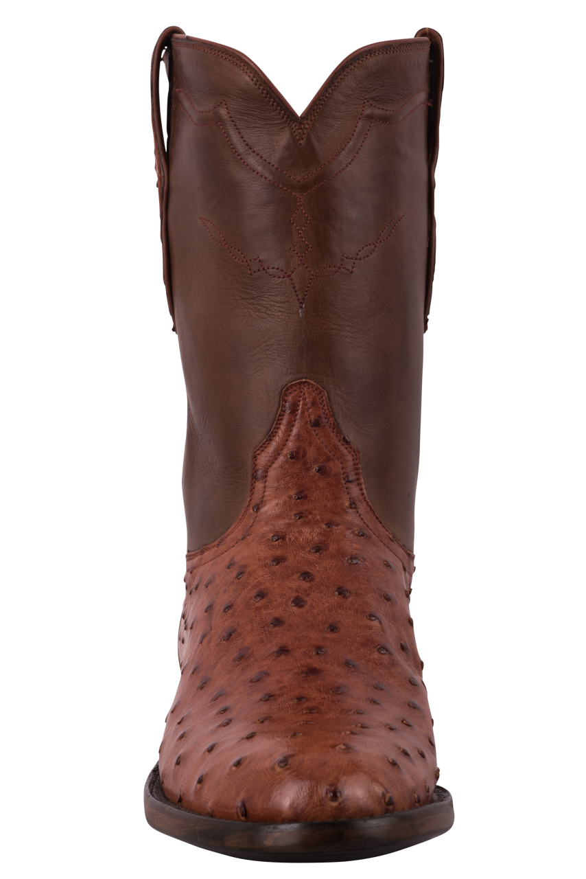 Black Jack Full Quill Ostrich Roper Boots - Cognac
