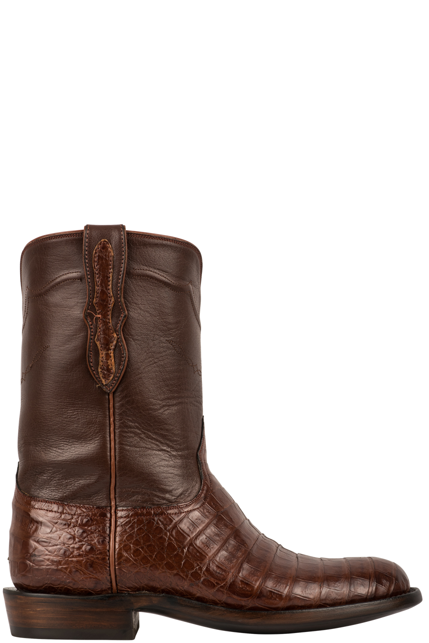 Black Jack Caiman Belly Roper Boots - Dark Cognac