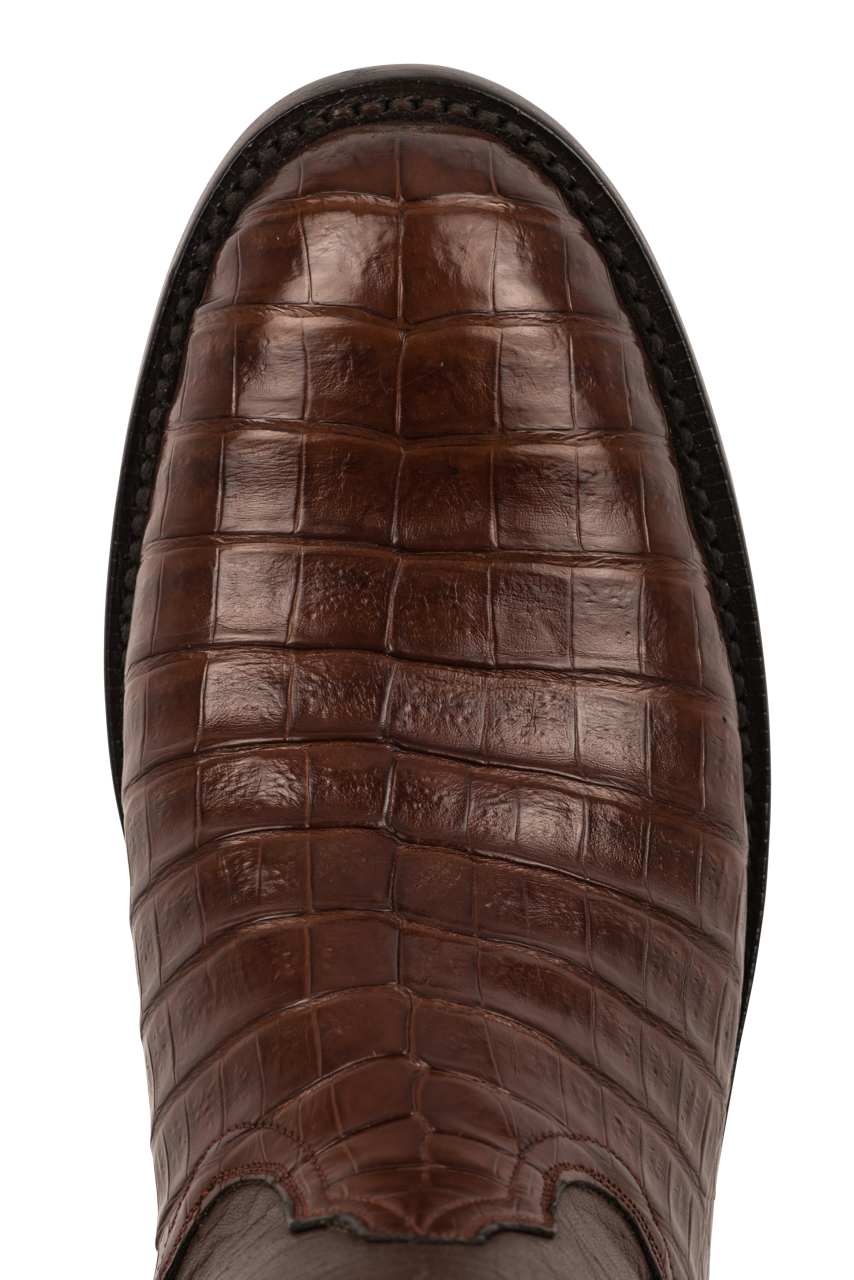 Black Jack Caiman Belly Roper Boots - Dark Cognac
