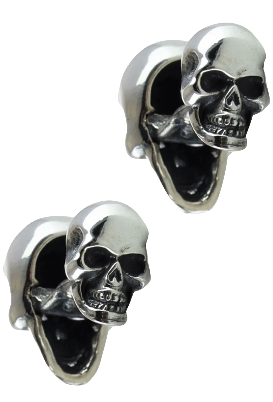 Jeff Deegan Double Skull Silver Cufflinks