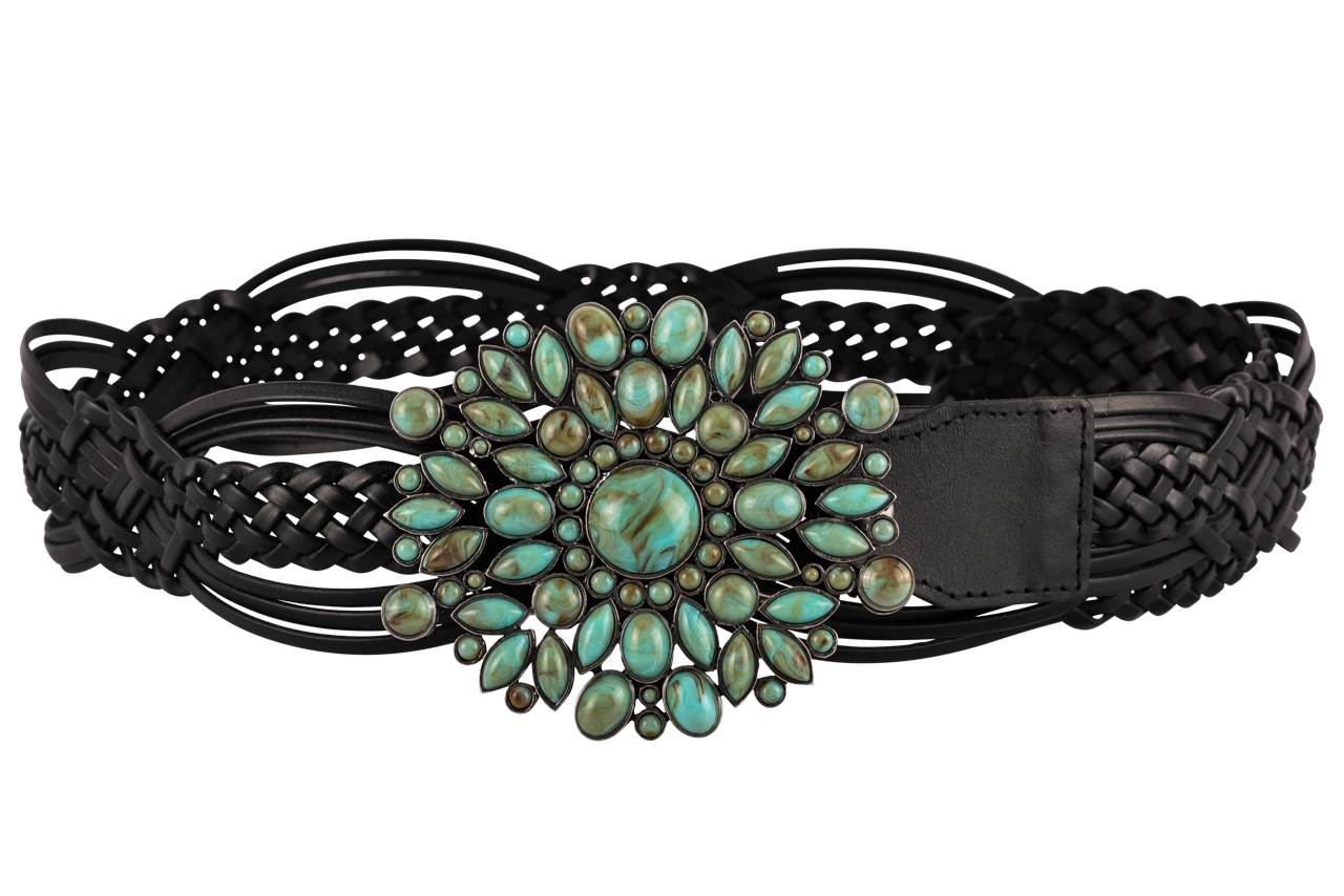 Double D Ranch Braided Leather & Turquoise Stone Belt