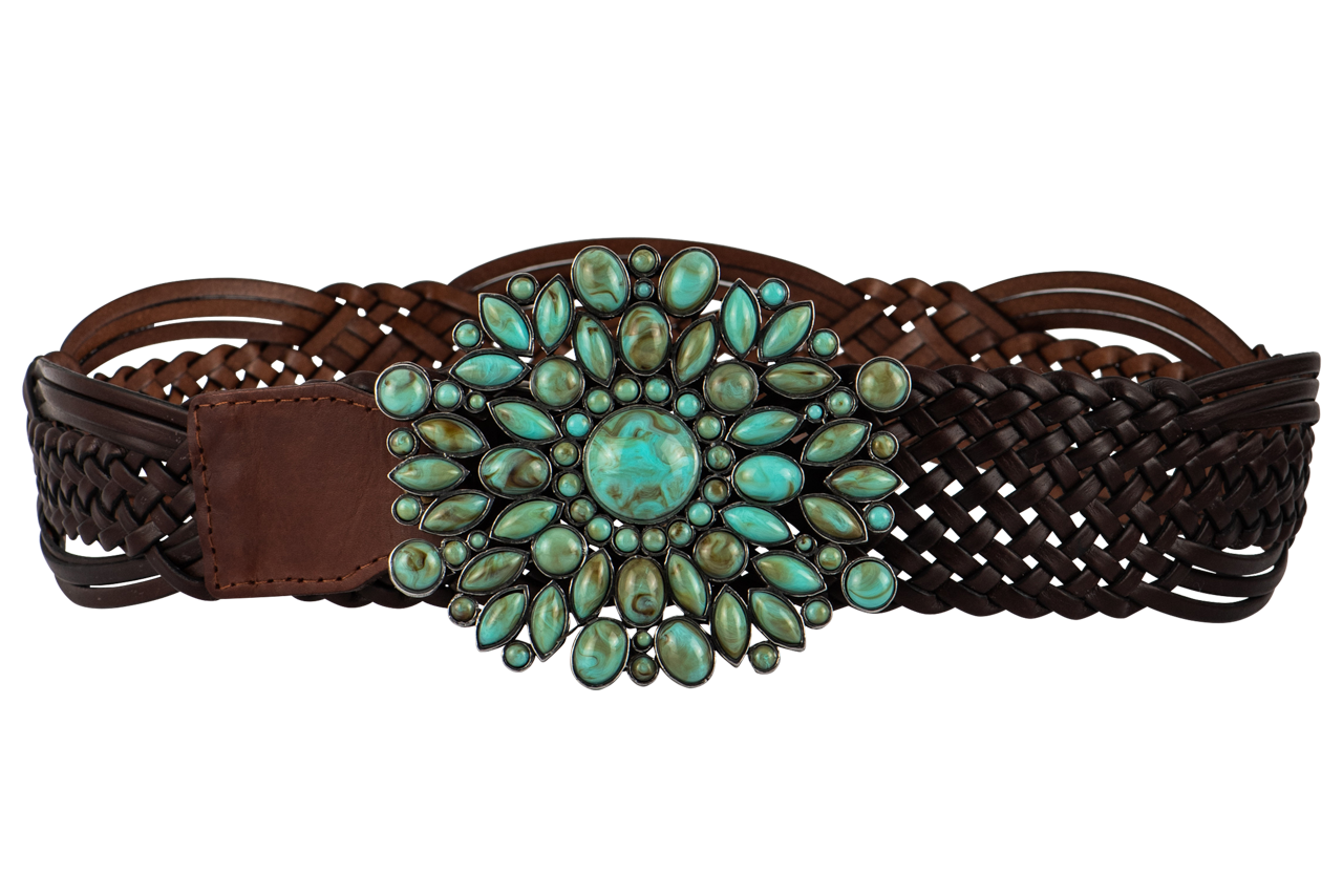 Double D Ranch Braided Leather & Turquoise Stone Belt