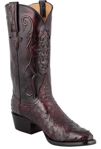Lucchese Men's Full Quill Ostrich Cowboy Boots - Black Cherry
