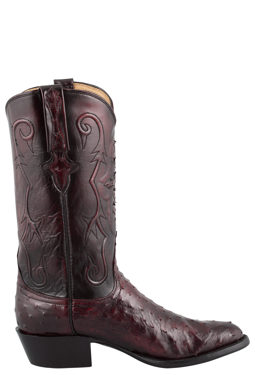 Lucchese Men's Full Quill Ostrich Cowboy Boots - Black Cherry