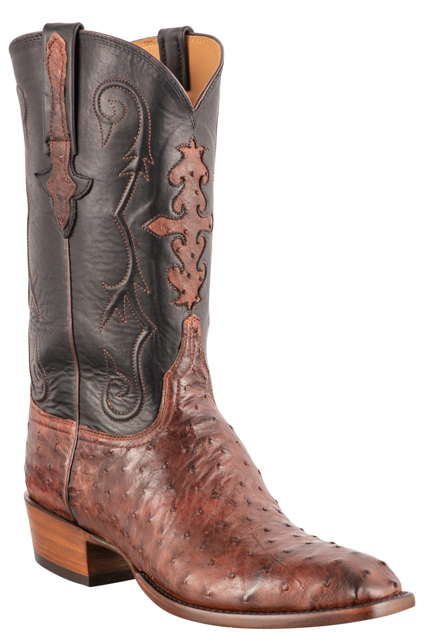 Lucchese Men's Full Quill Ostrich Cowboy Boots - Antique Mahogany