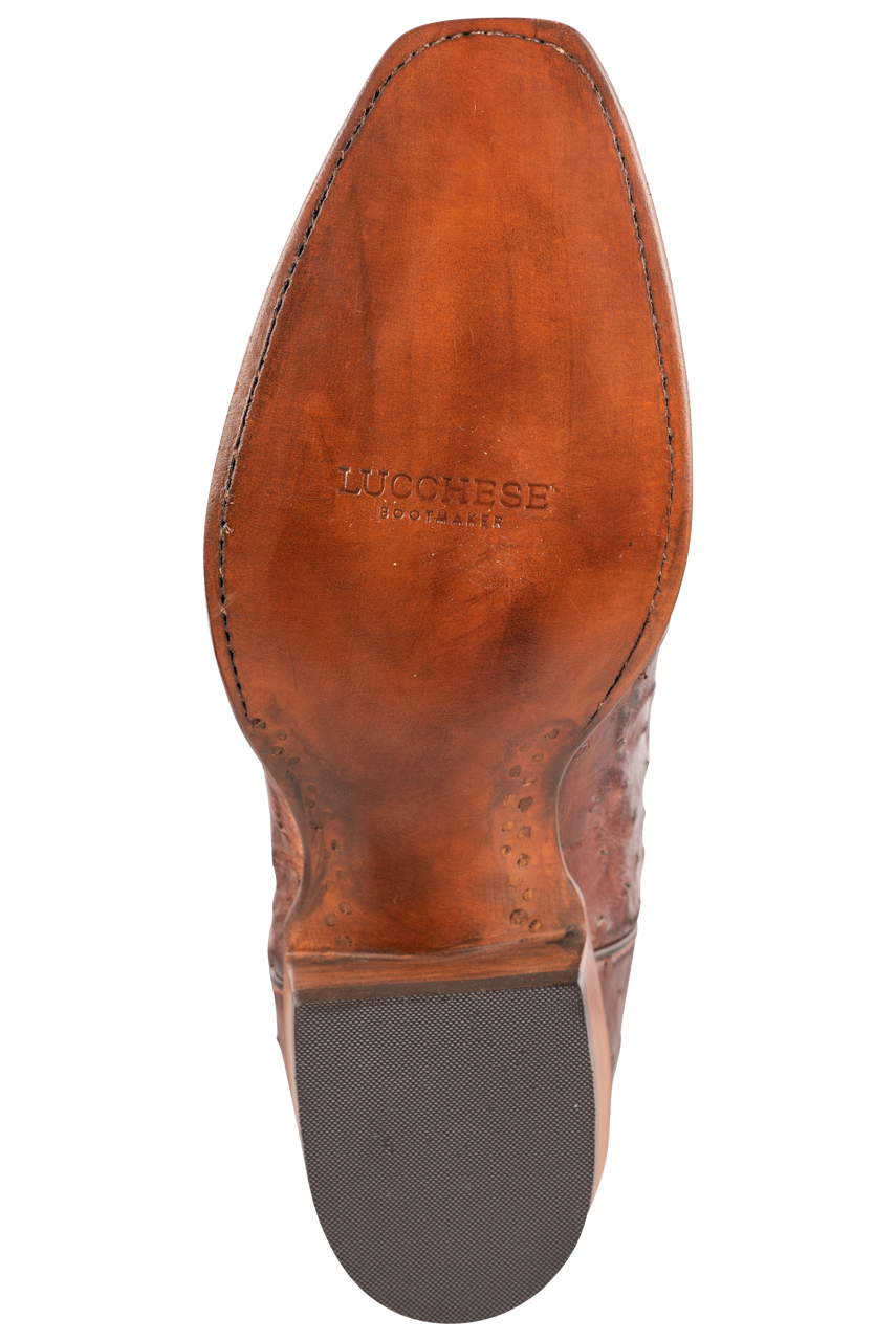 Lucchese Men's Full Quill Ostrich Cowboy Boots - Antique Mahogany
