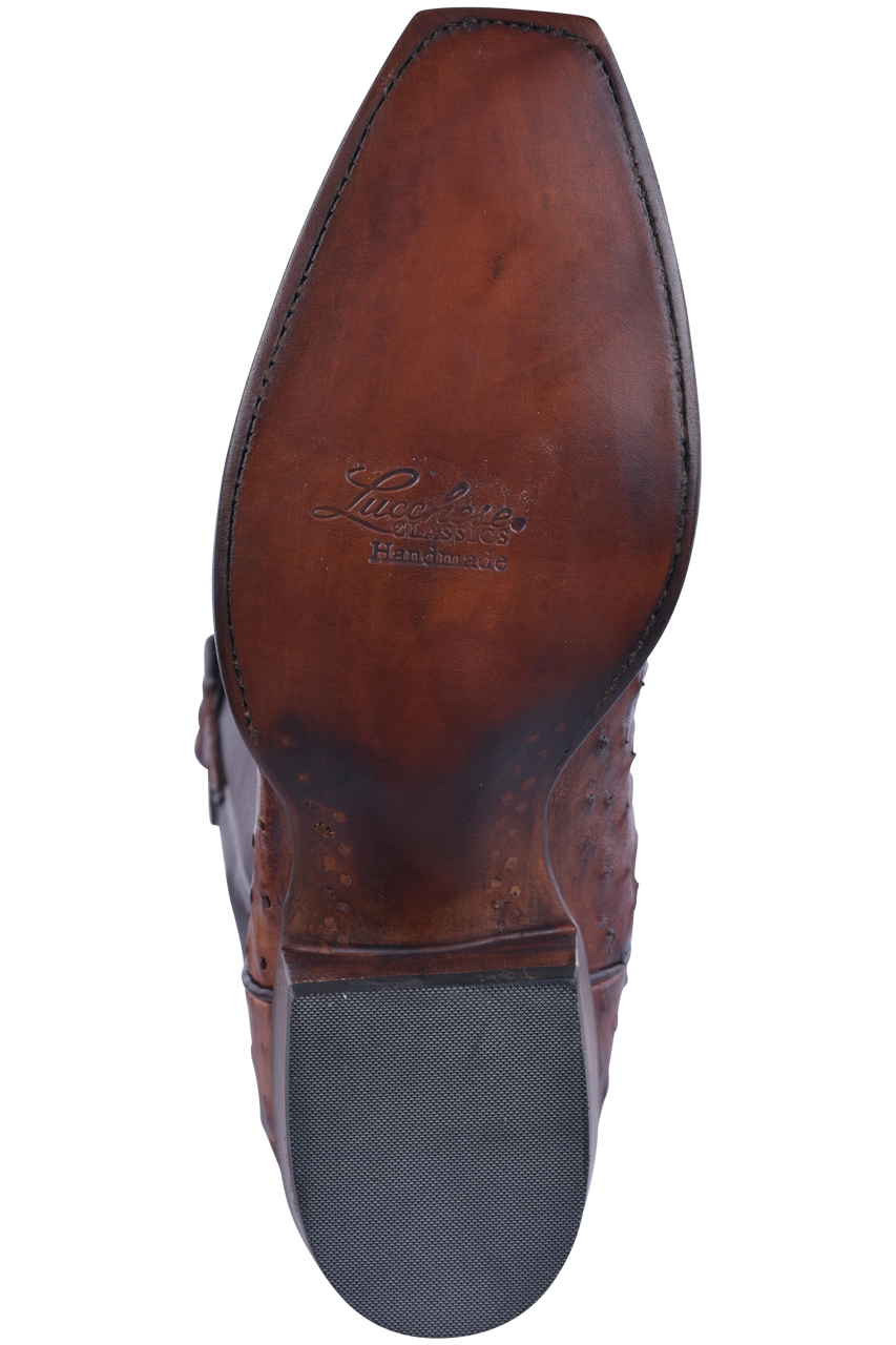 Lucchese Men's Full Quill Ostrich Cowboy Boots - Antique Chocolate