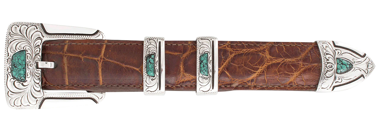 Chacon Gila Feathered Turquoise 1" Buckle Set