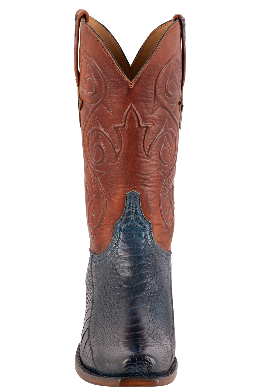 Lucchese Men's Ostrich Leg Red River Cowboy Boots - Antique Navy