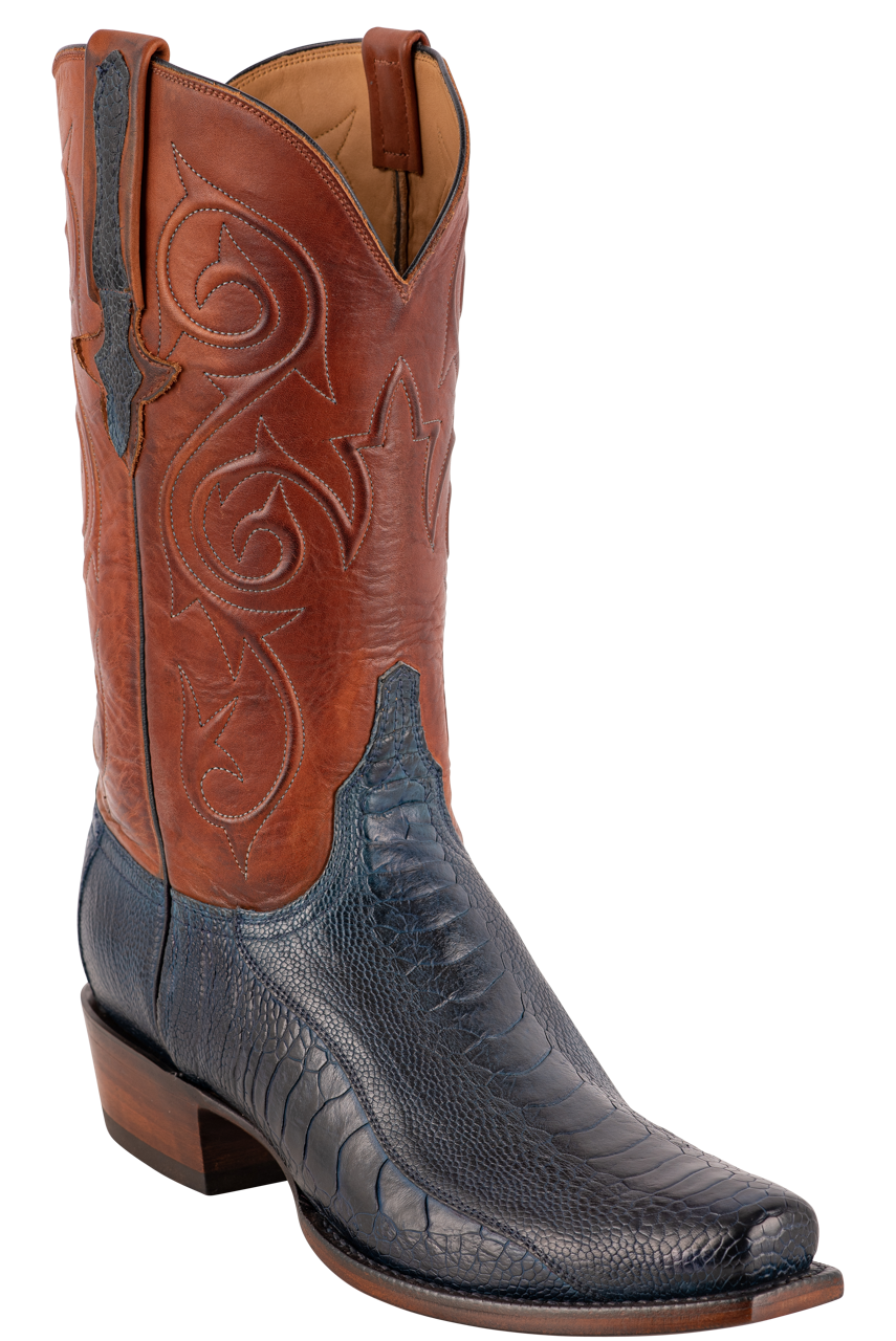 Lucchese Men's Ostrich Leg Red River Cowboy Boots - Antique Navy