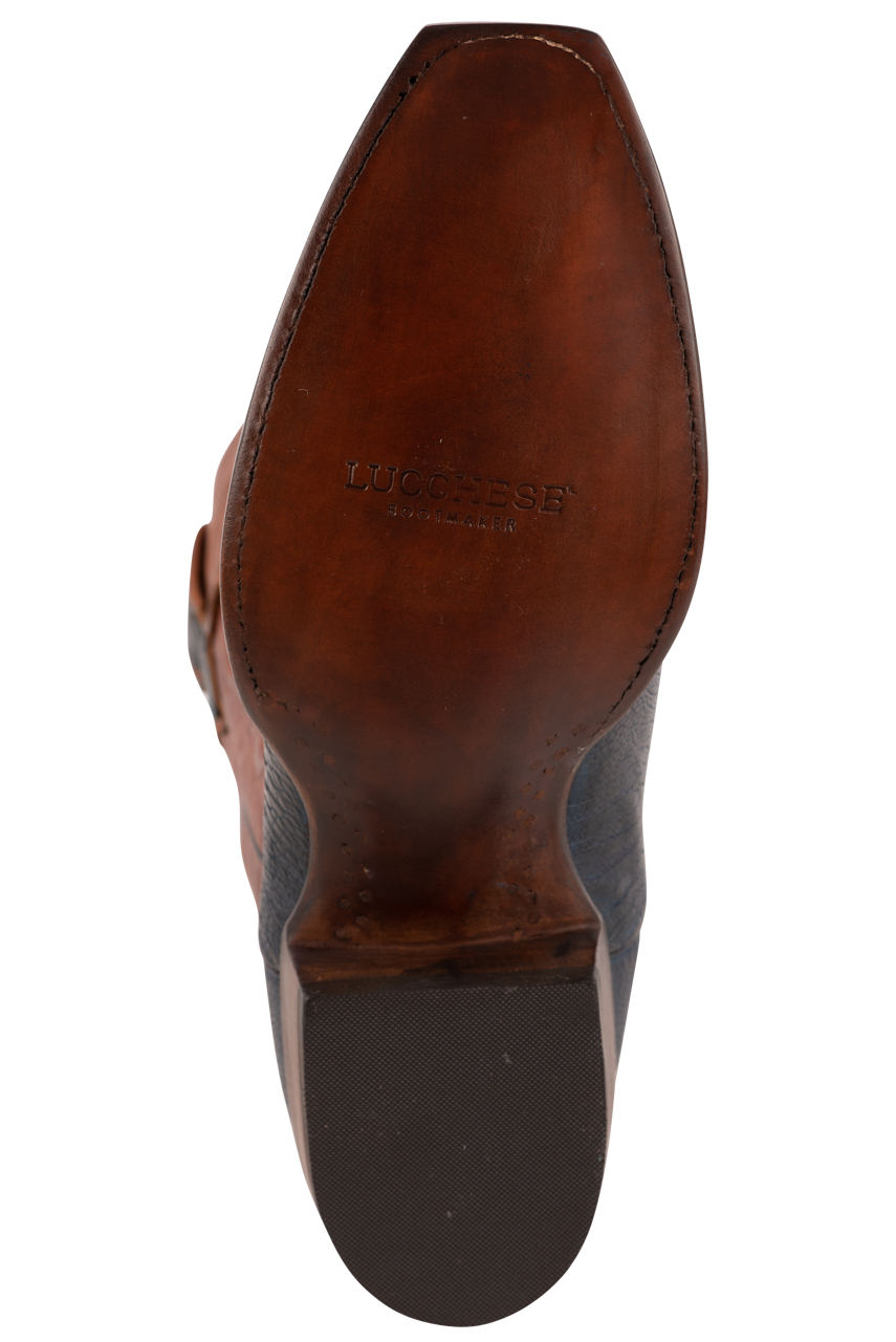 Lucchese Men's Ostrich Leg Red River Cowboy Boots - Antique Navy