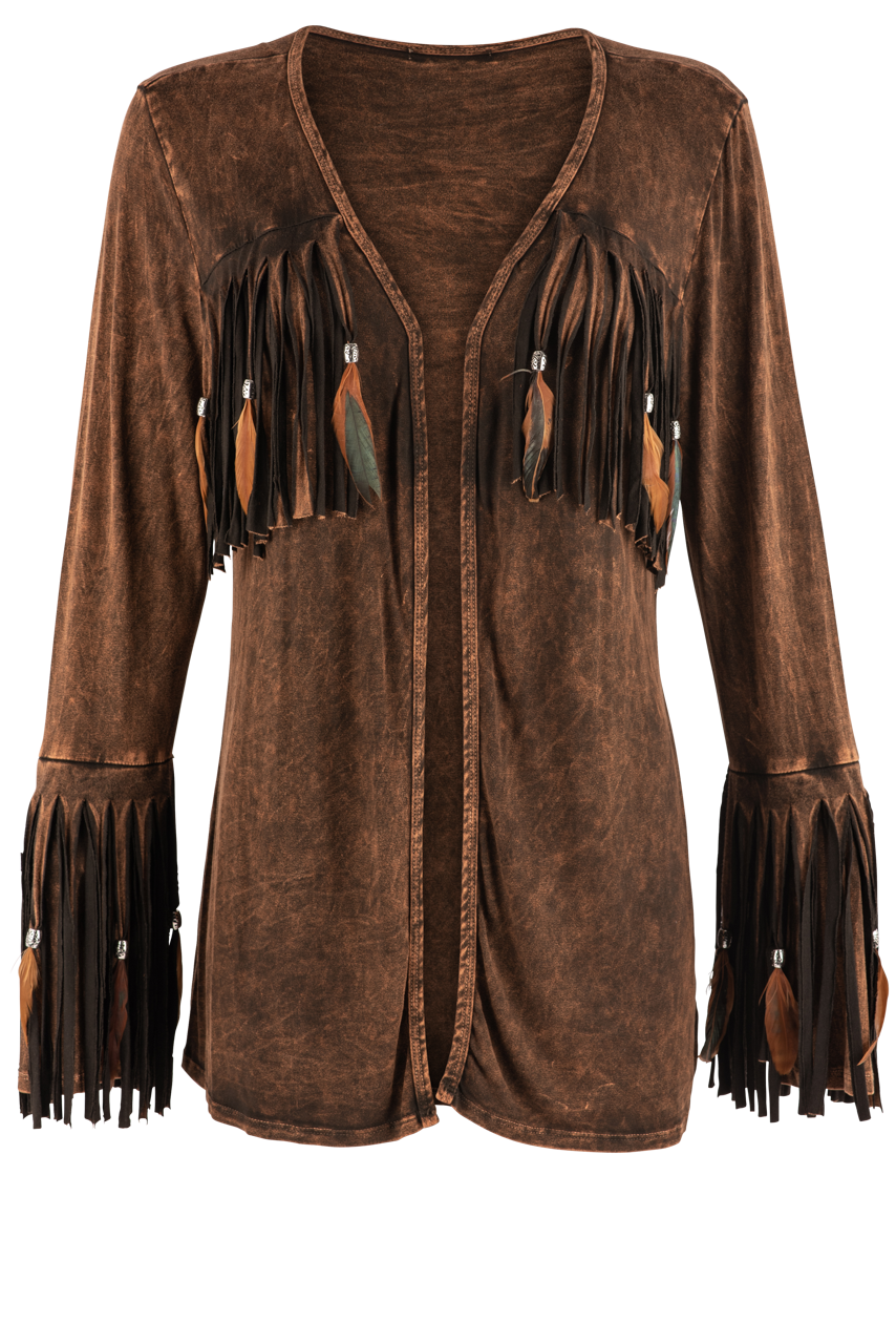 Pat Dahnke Feather Fringe Shawl Jacket - Brown