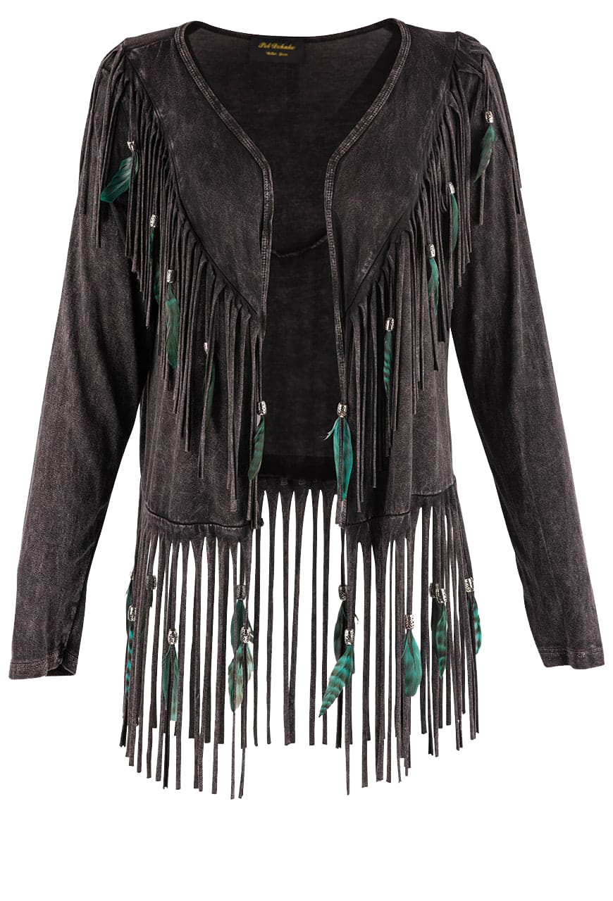 Pat Dahnke Black Short Feather Fringe Western Shawl Jacket | Pinto