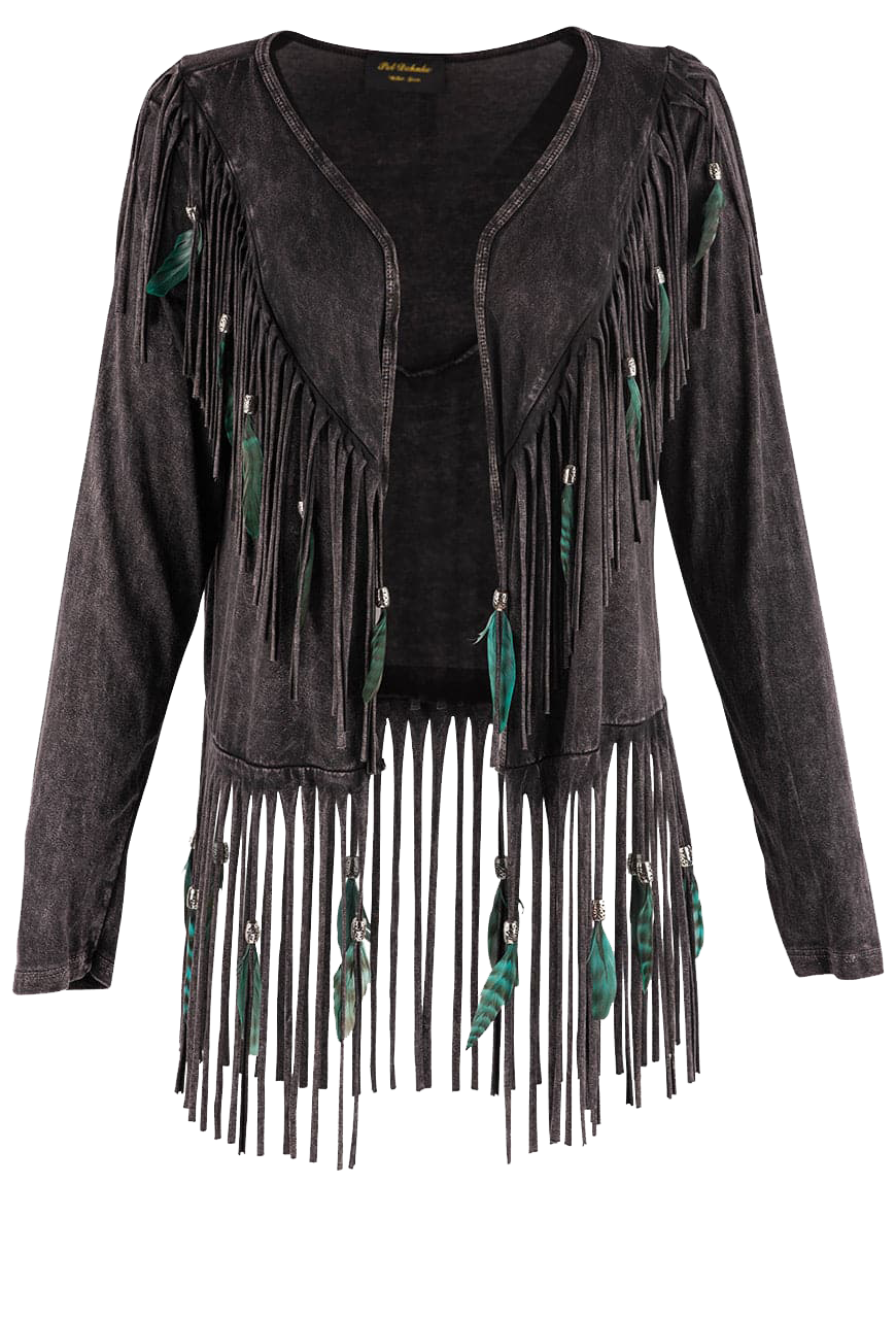 Pat Dahnke Short Feather Fringe Shawl Jacket - Black
