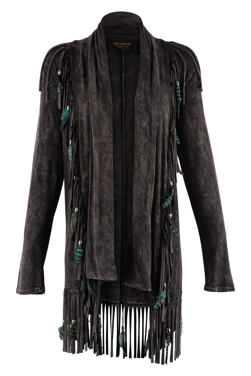 Pat Dahnke Feather Fringe Shawl Jacket - Black