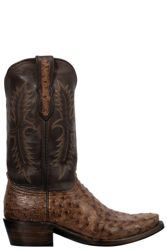 Black Jack Kango Bruciato Full Quill Ostrich Cowboy Boots - Chocolate