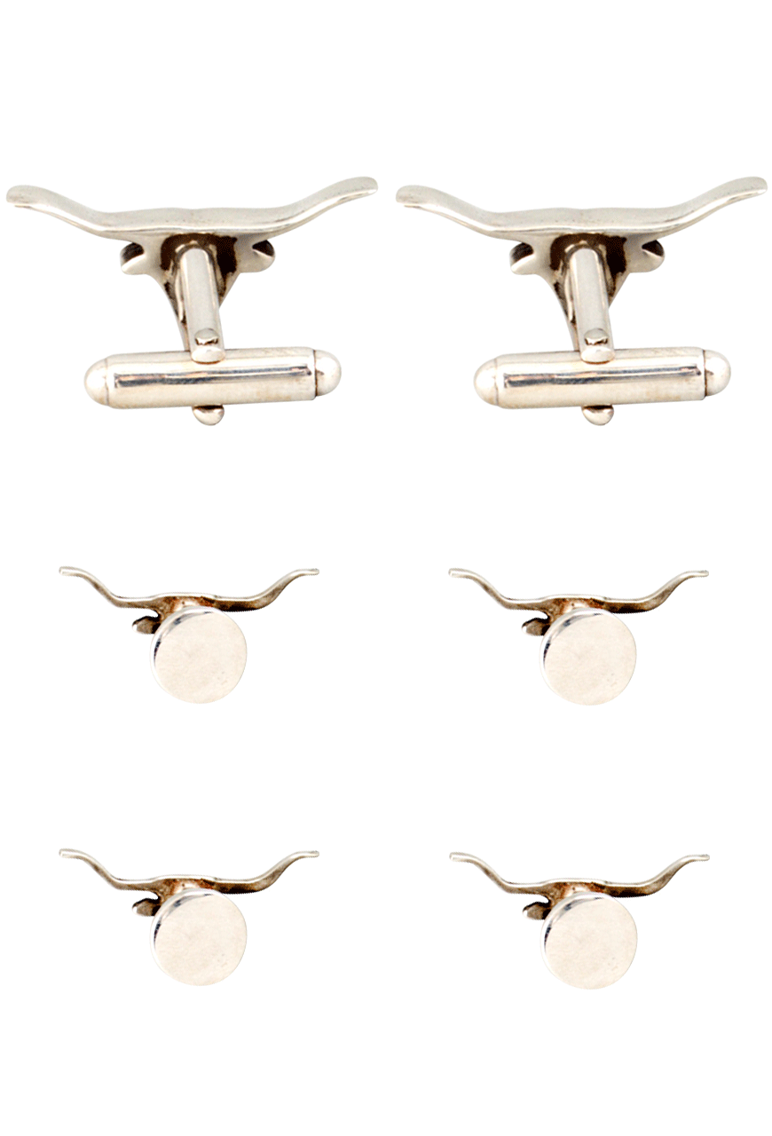 Pinto Ranch Silver Longhorn Cufflinks & Stud Set