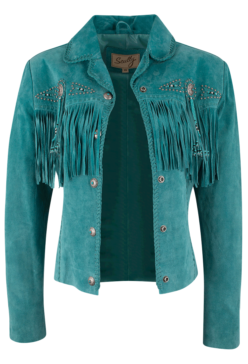 Scully Fawn Fringe Jacket - Turquoise