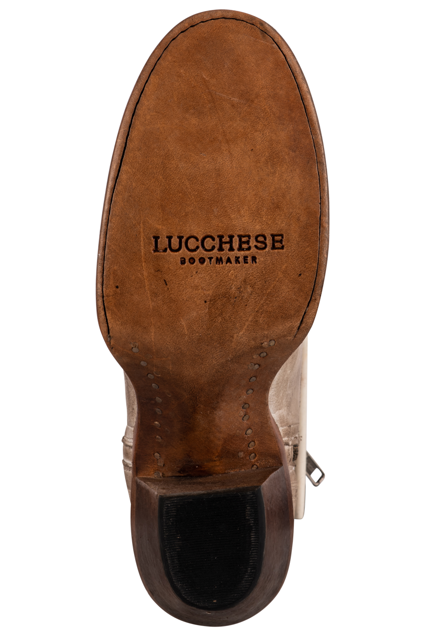 Lucchese Women's Ericka Distressed Cowgirl Booties - White