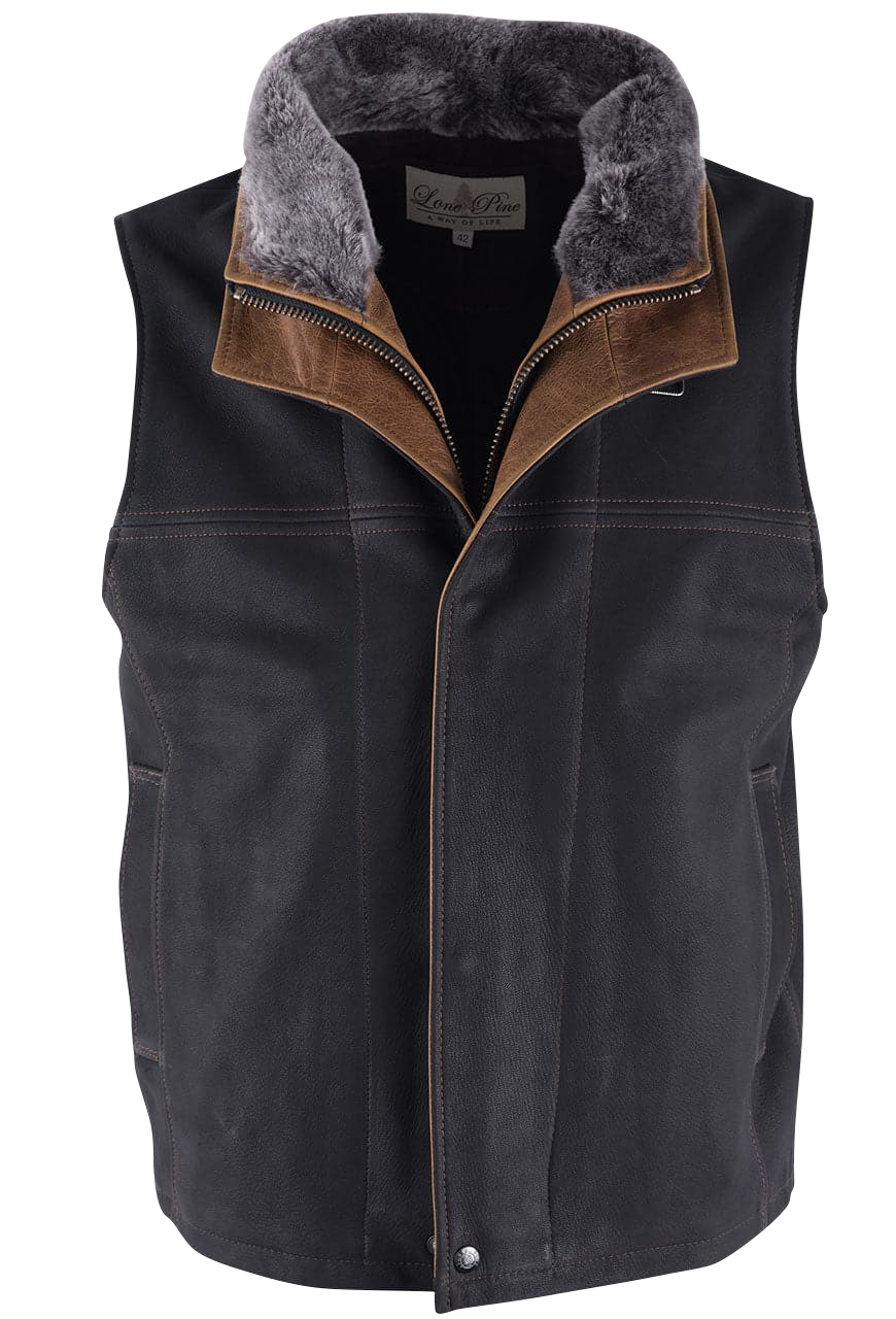 Lone Pine Leather Trekker Vest - Black