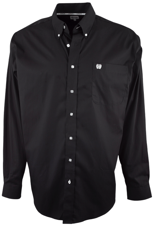 Cinch Button-Front Shirt - Solid Black