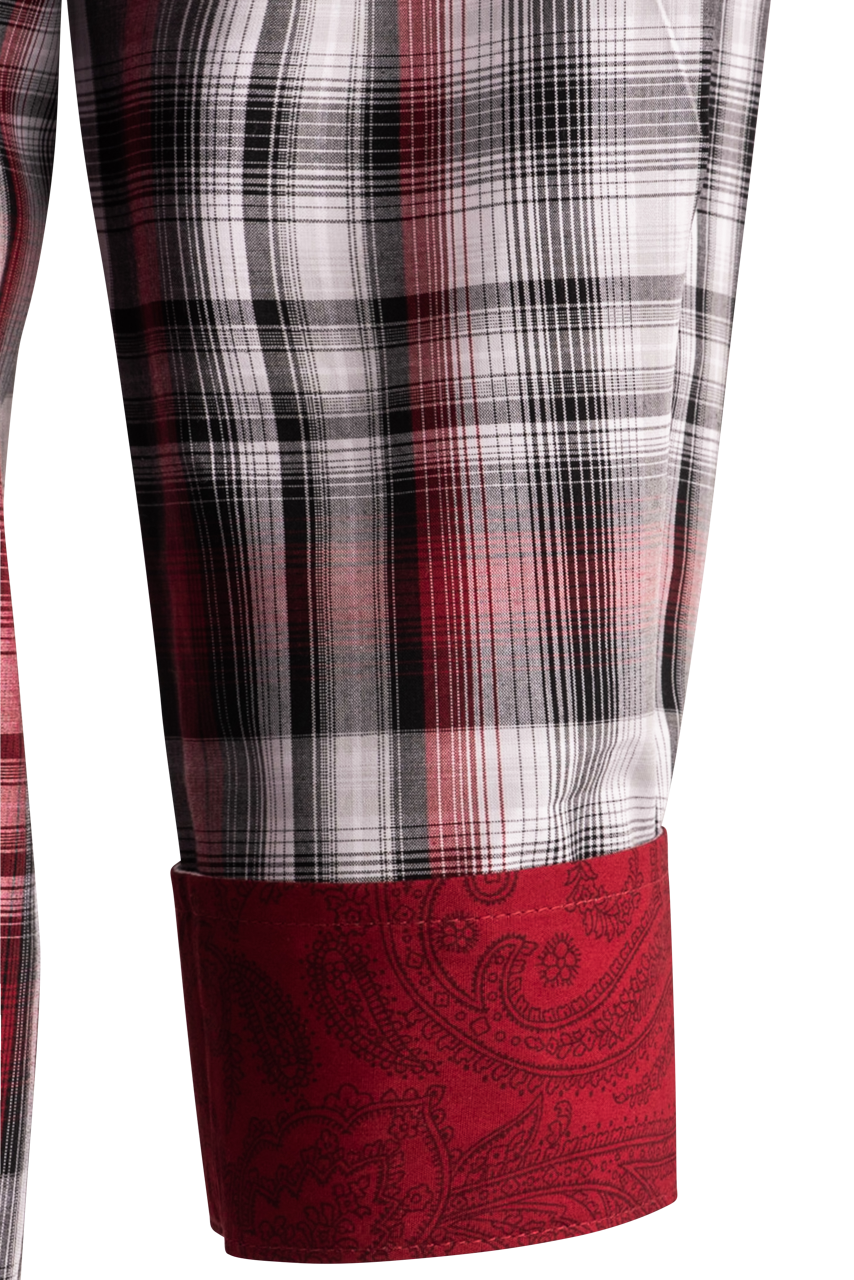 Cinch Plaid Long Sleeve Button-Front Shirt - Burgundy