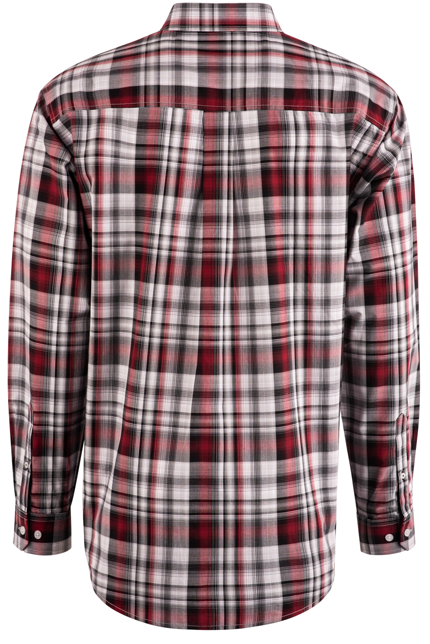 Cinch Plaid Long Sleeve Button-Front Shirt - Burgundy