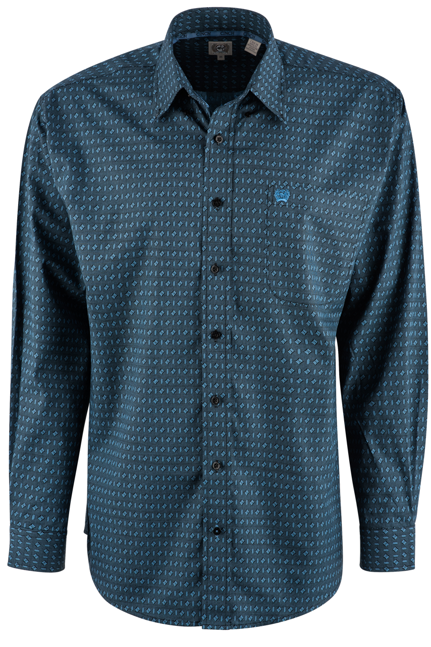 Cinch Long Sleeve Button Down Shirt - Black & Blue