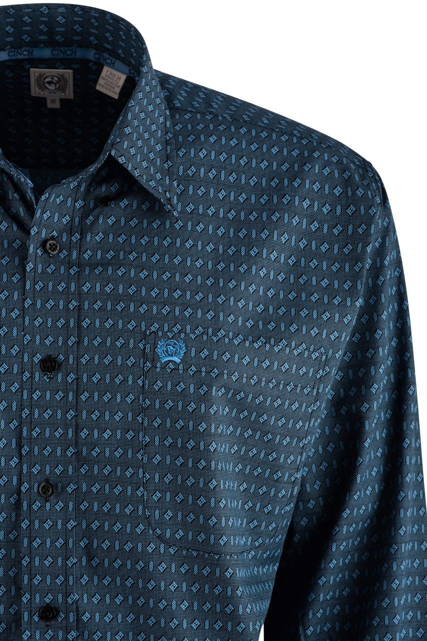 Cinch Long Sleeve Button Down Shirt - Black & Blue
