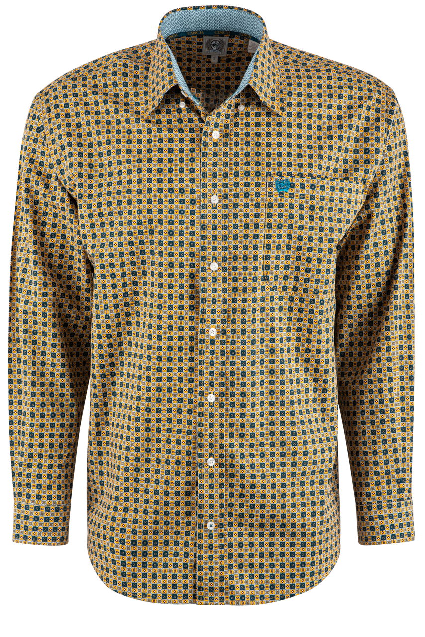 Cinch Button-Front Gold Print Long-Sleeve Western Shirt
