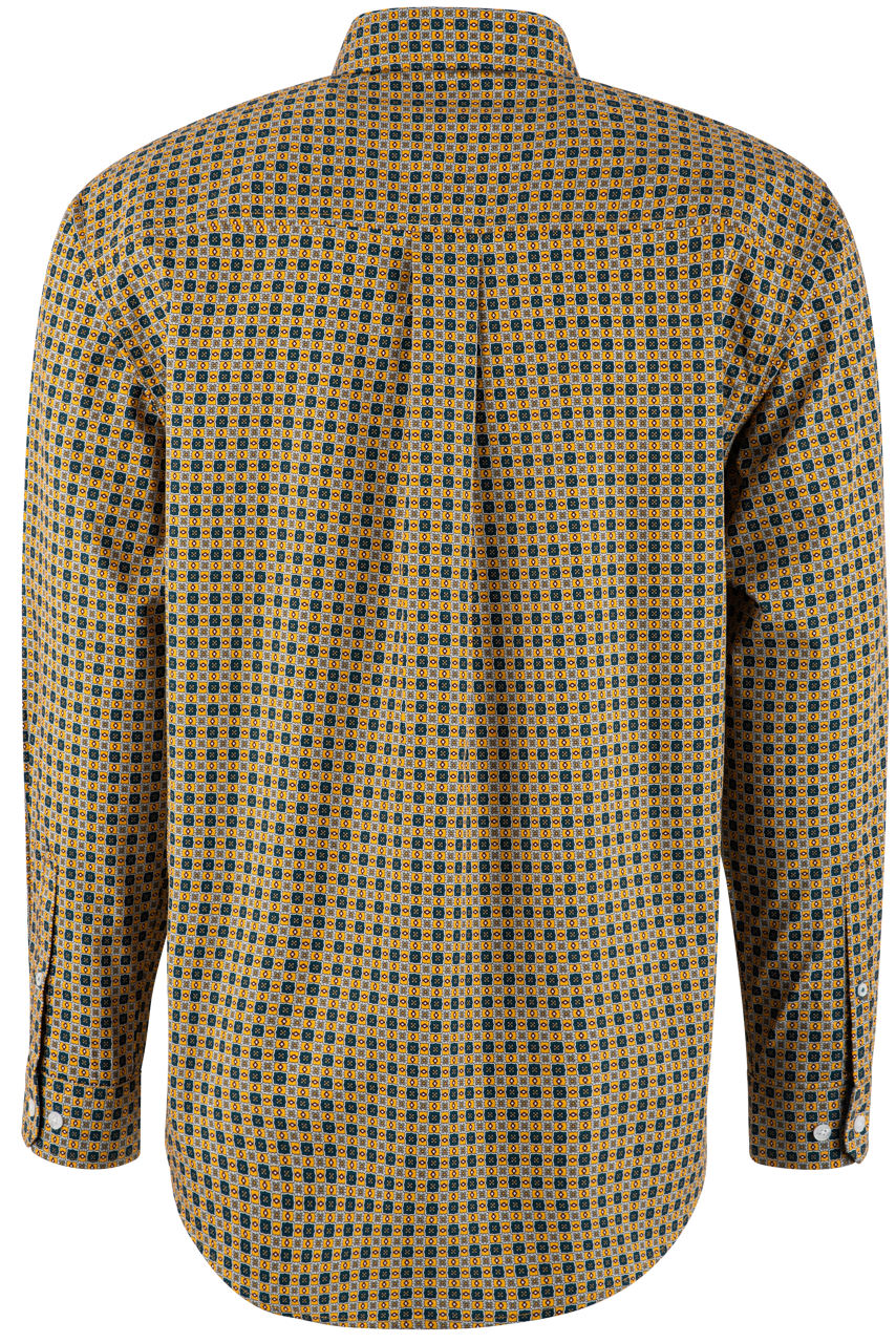 Cinch Print Long Sleeve Button-Front Shirt - Gold