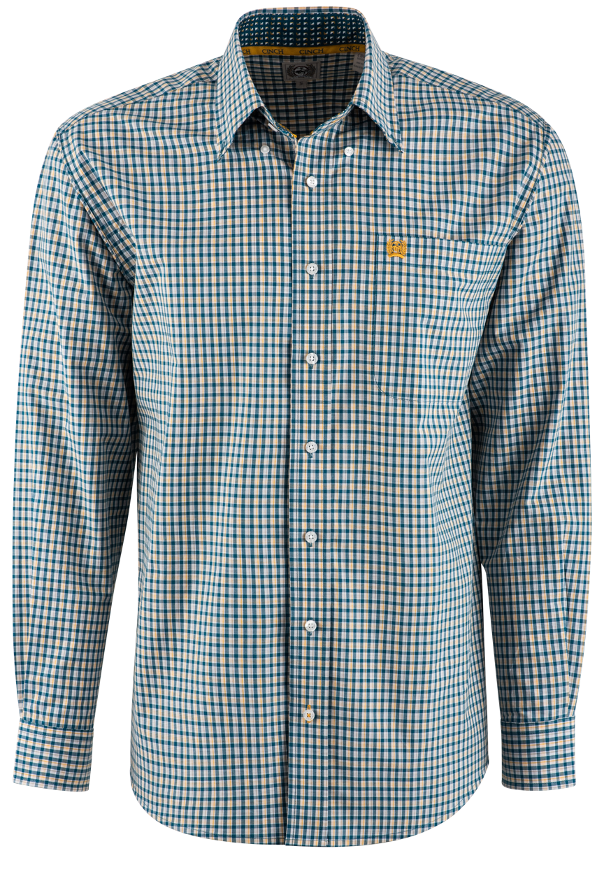 Cinch Check Long Sleeve Button-Front Shirt - Teal