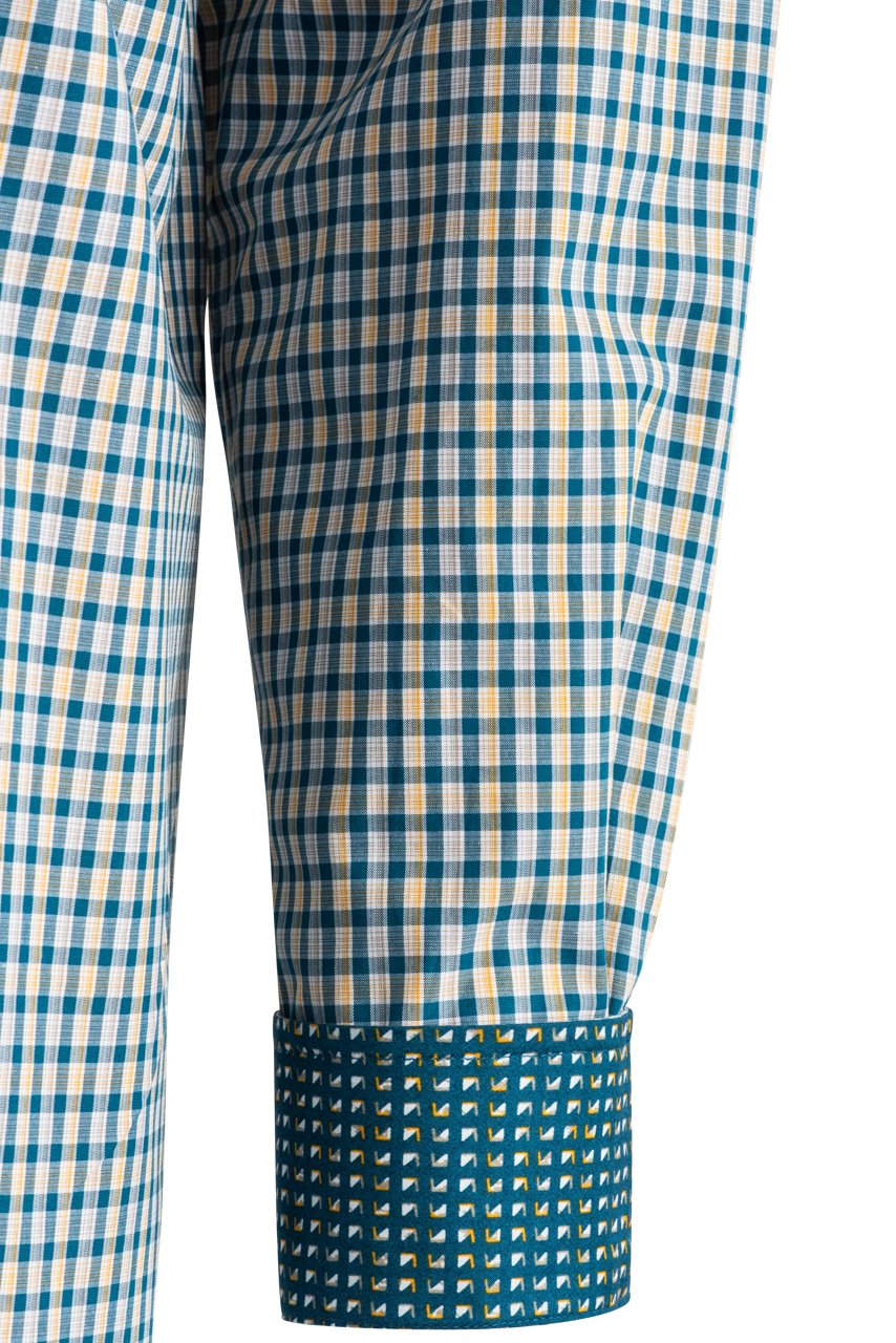 Cinch Check Long Sleeve Button-Front Shirt - Teal