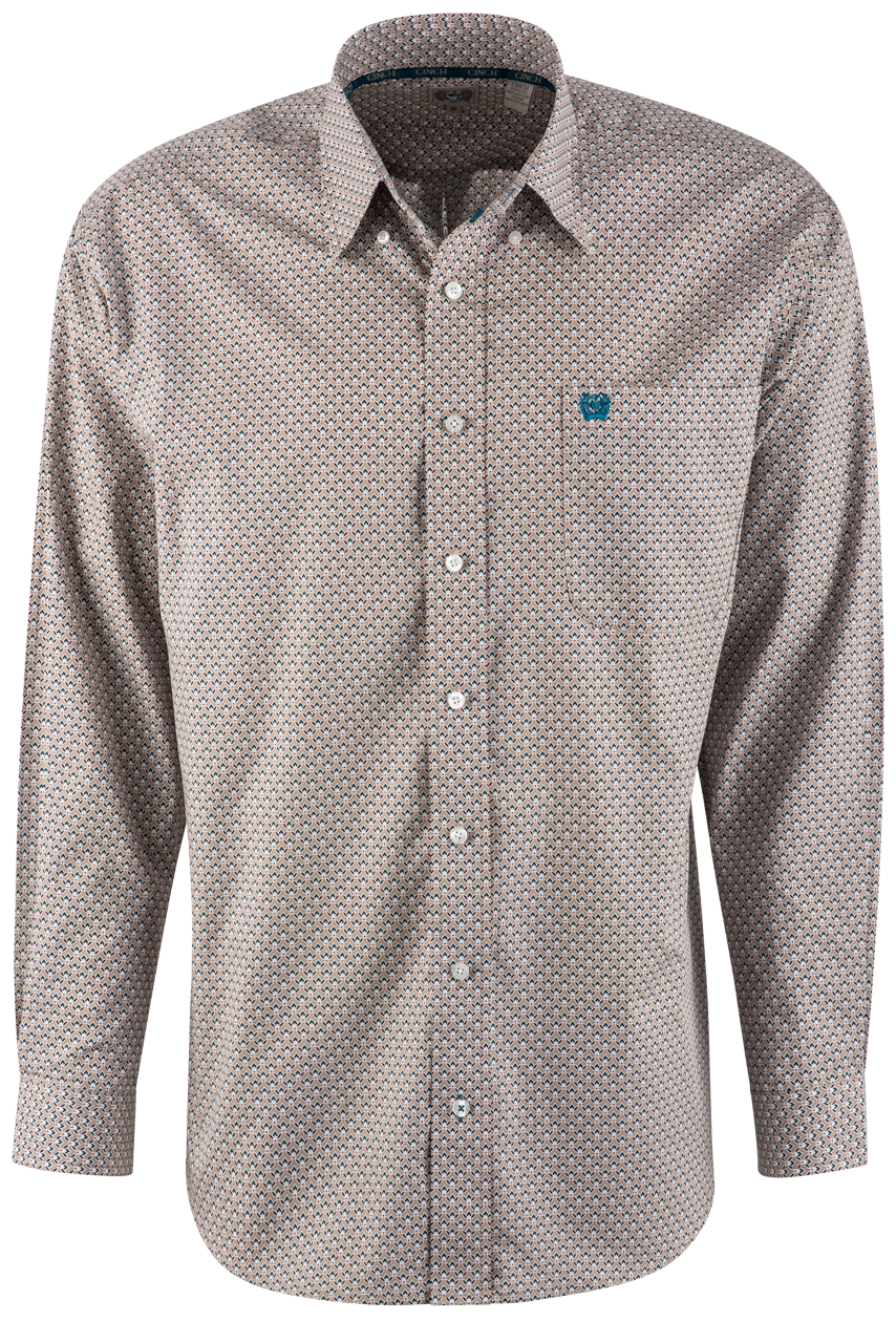 Cinch Circular Long Sleeve Button-Front Shirt - Khaki