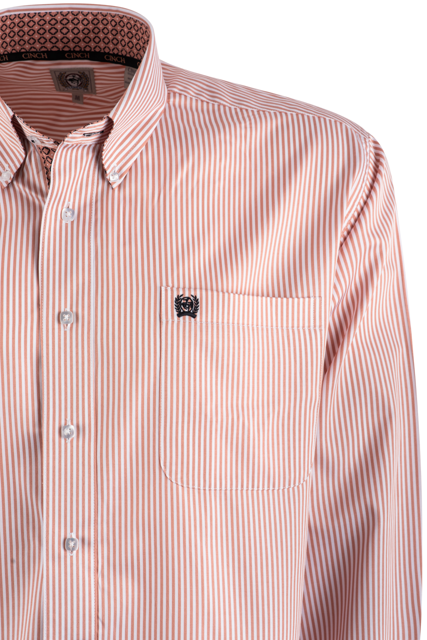 Cinch Tencel Stripe Western long Sleeve Button-Front Shirt - Pink/White