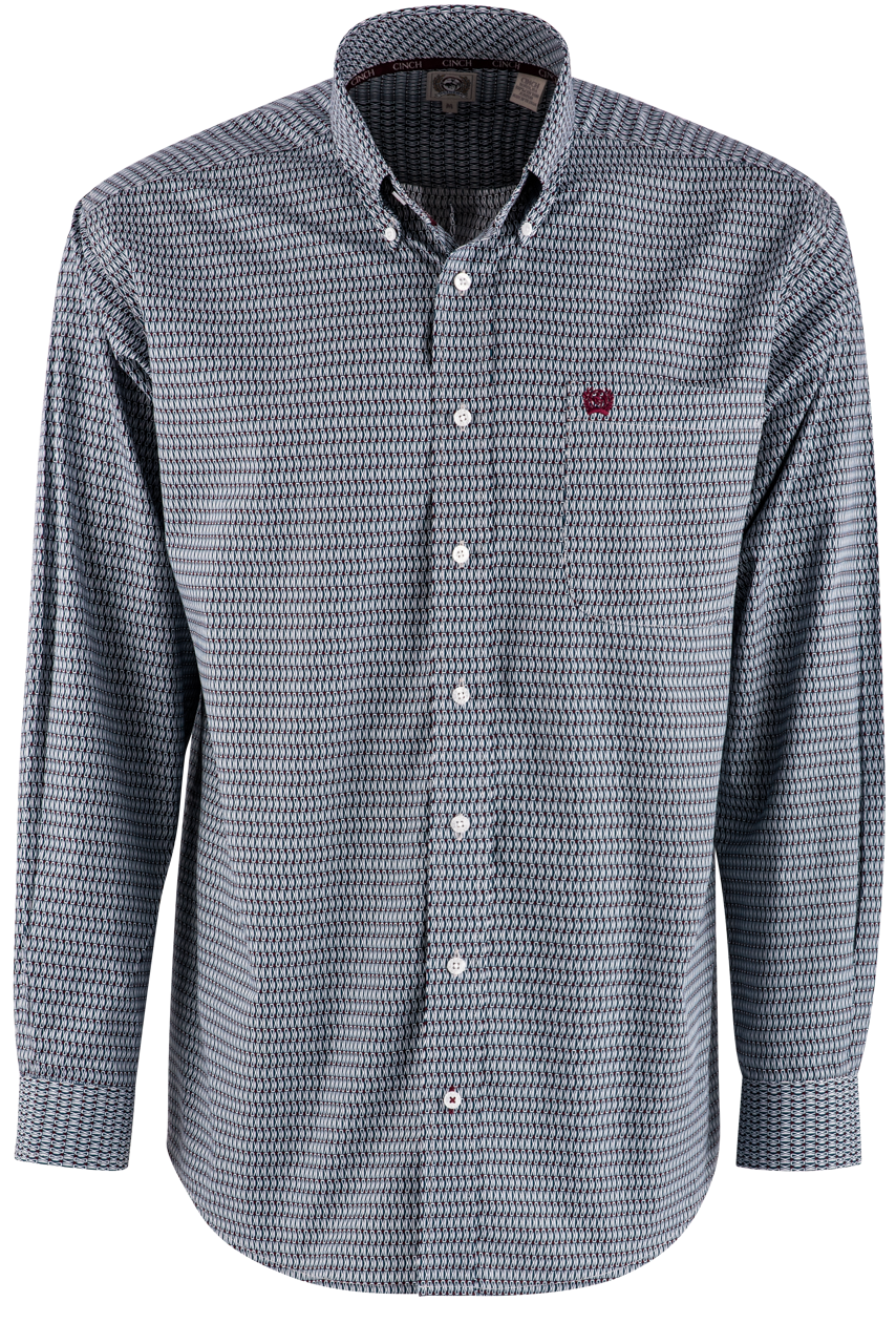 Cinch Grand Checked Print Long Sleeve Button-Front Shirt - Gray