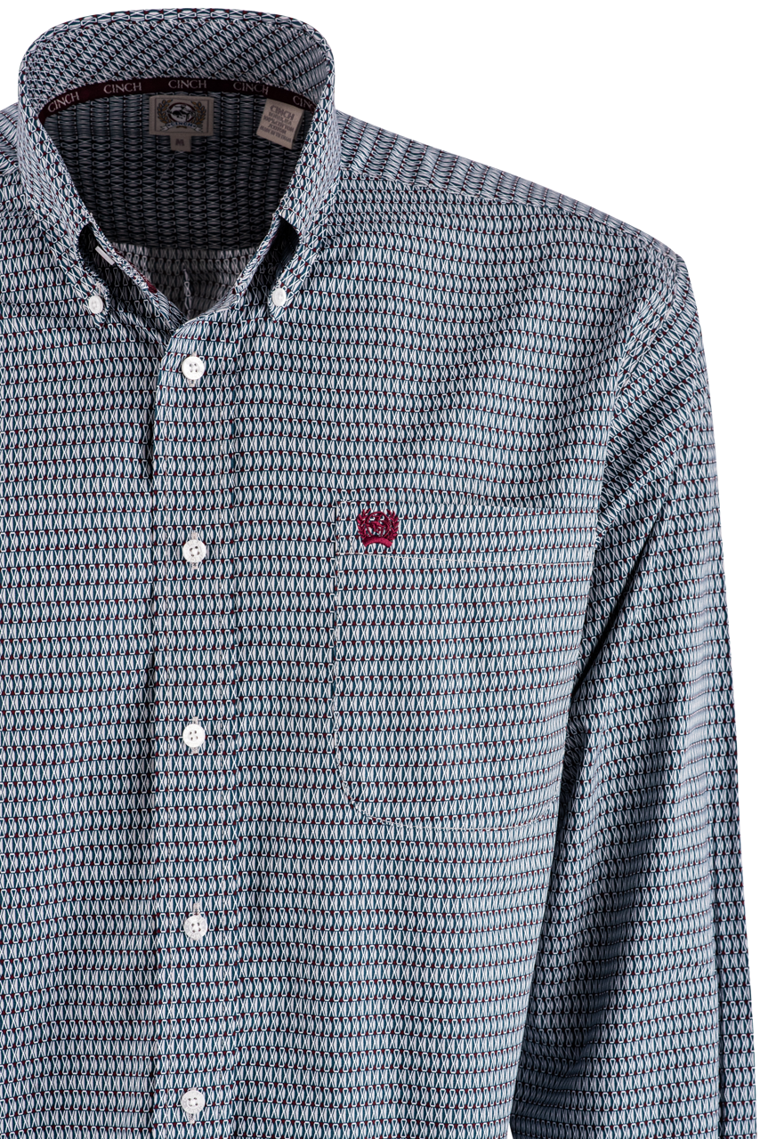 Cinch Grand Checked Print Long Sleeve Button-Front Shirt - Gray