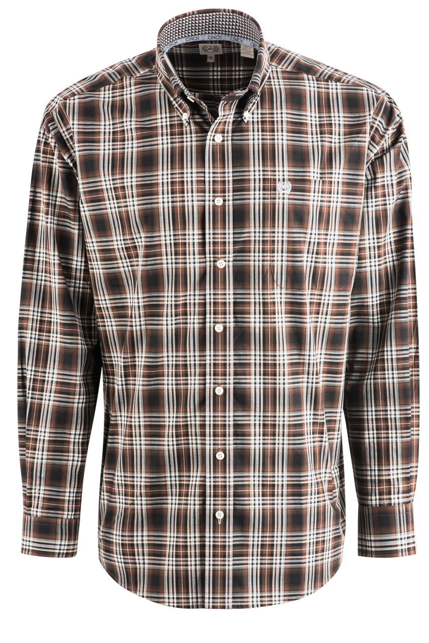 Cinch Plain Weave Button-Front Shirt - Brown Plaid