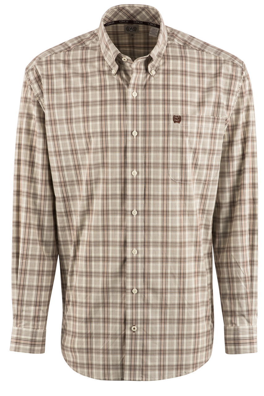 Cinch Plain Weave Button-Front Shirt - Solid Cream Check